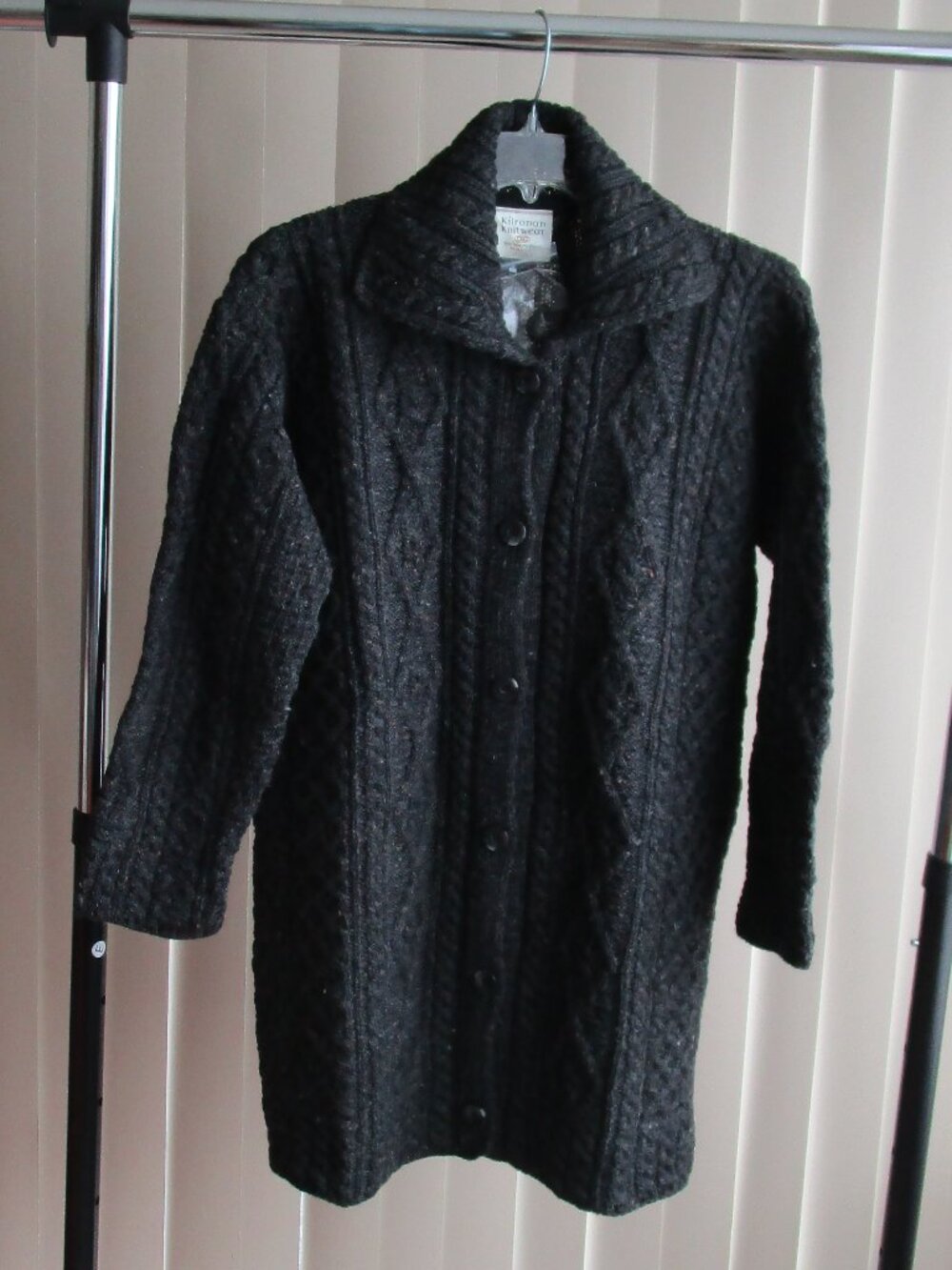 Kilronan Knitwear Long Cardigan Sweater woman XL - dark gray (almost black)